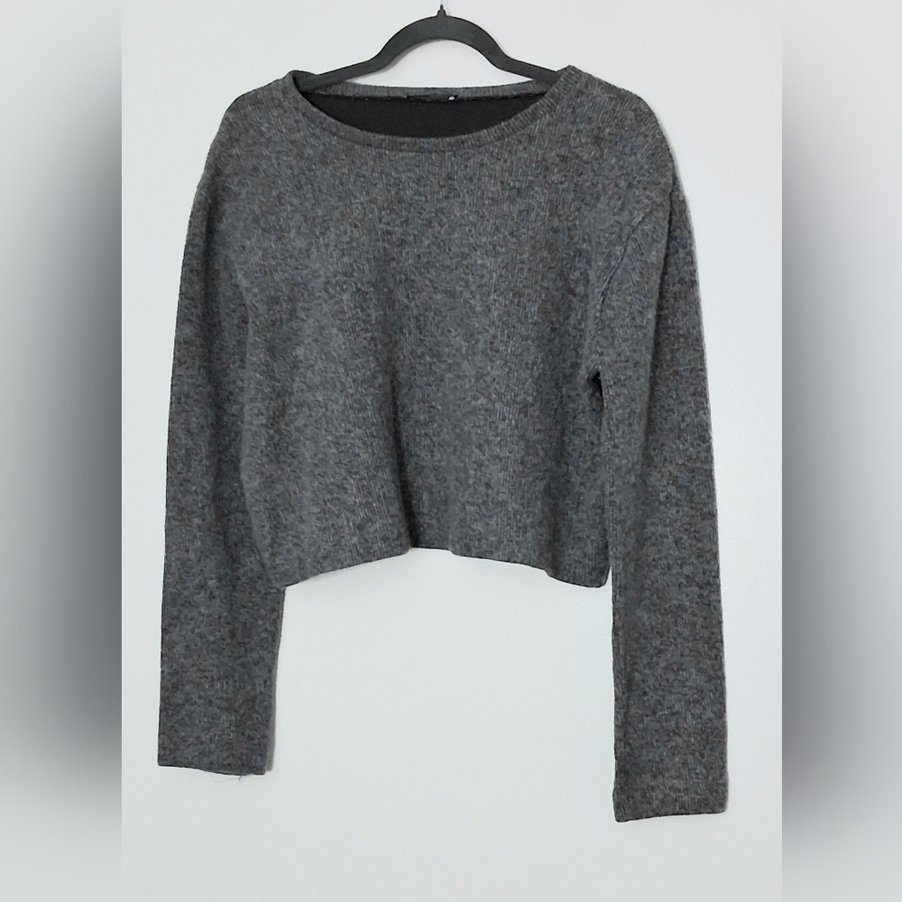 Zara Knit Cropped Sweater Women's Size Large Gray Long Sleeve Soft Pre-owned